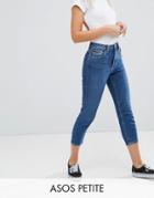 Asos Petite Farleigh High Waist Slim Mom Jeans In Blossom Darkwash - Blue