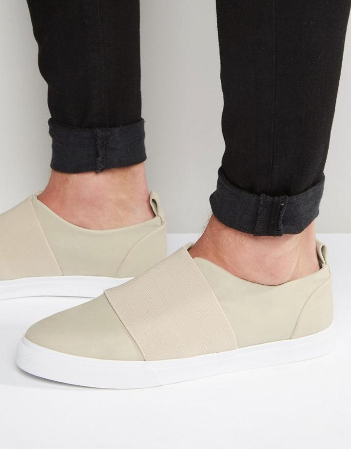 Asos Sneakers In Stone With Elastic Strap - Stone