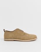 Asos Design Lace Up Shoes In Stone Suede With Jute Sole - Stone