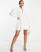 Asos Design Shirt Mini Skater Dress With Godet Skirt In White