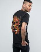 Criminal Damage T-shirt In Black With Dragon Back Print - Black