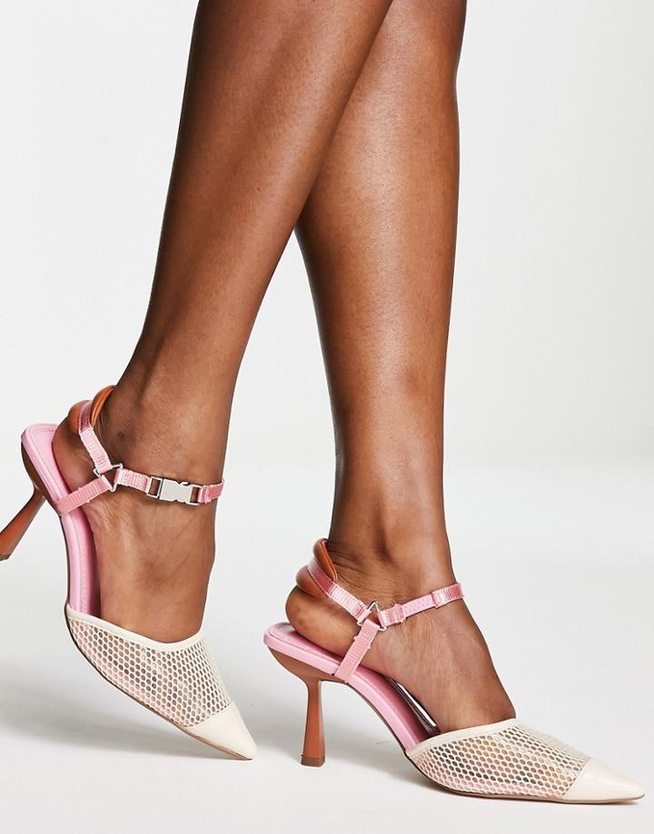 Asos Design Sail Mesh Heeled Shoes In Beige And Pink