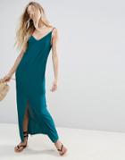 Asos Maxi Dress With V Back In Slinky - Green