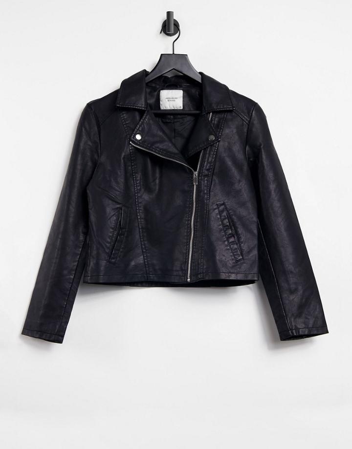 Jdy Simba Faux Leather Biker Jacket In Black
