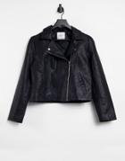 Jdy Simba Faux Leather Biker Jacket In Black