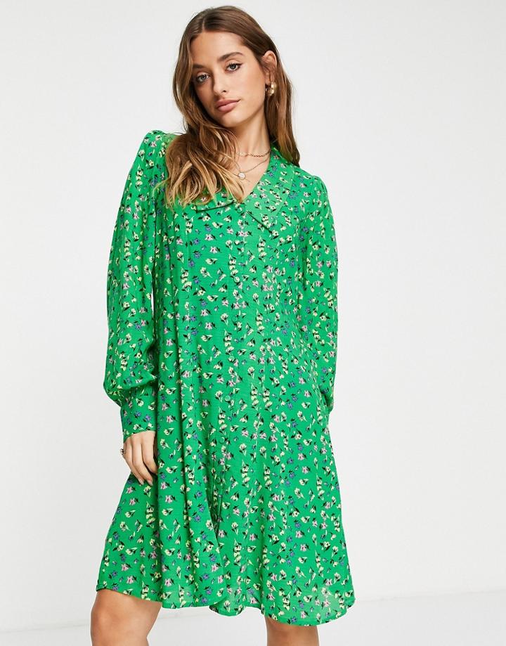 Y.a.s V-neck Mini Dress In Bright Green Print
