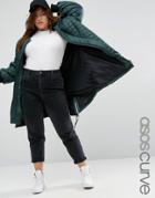 Asos Curve Bomber In Longline With Quilt Detail - Green