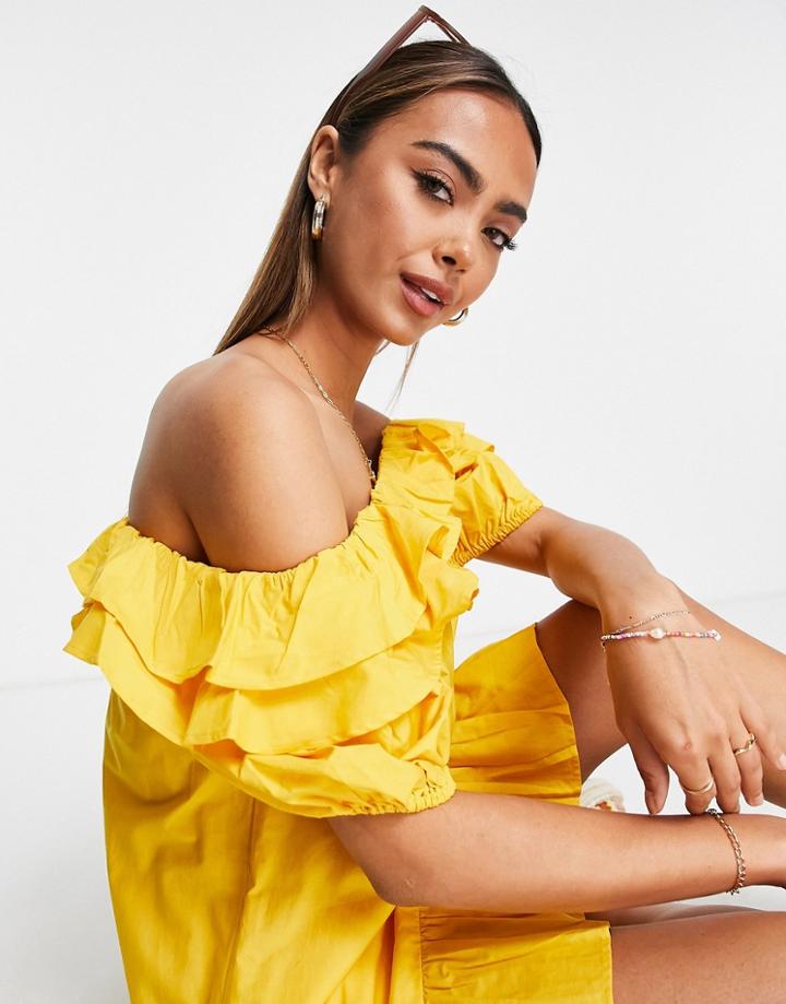 Jdy Ruffle Detail Bardot Mini Dress In Yellow