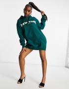 Public Desire Motif Oversized Hoodie Sweat Dress In Green