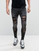Illusive London Super Skinny Jeans With Distressing - Black