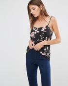 Vila Dawn Cami Top In Black Floral - Black
