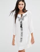 Brave Soul Long Sleeve Tunic Dress With Embroirded Panel