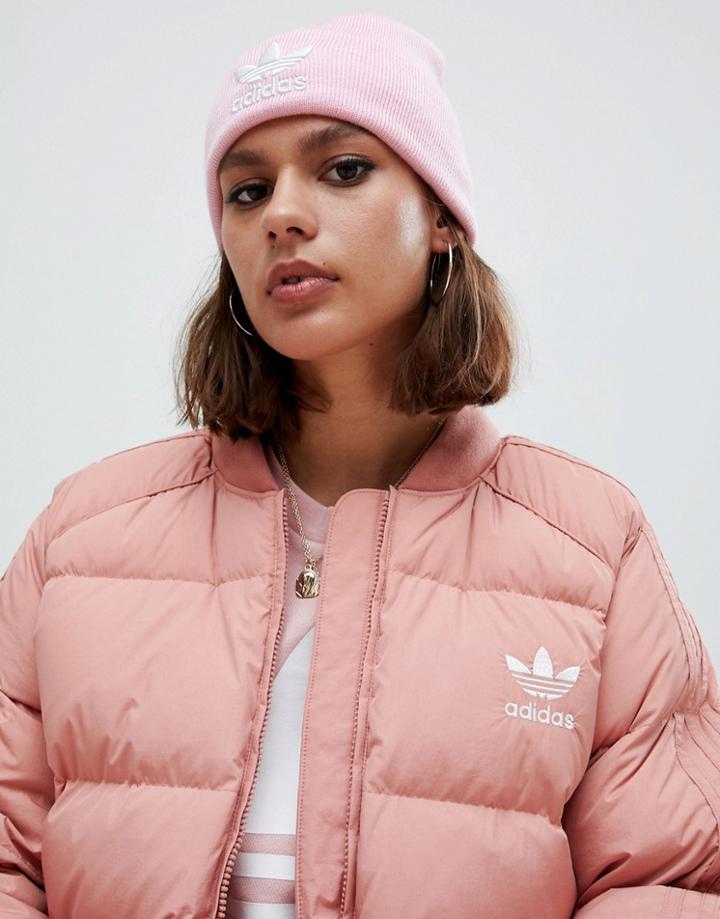 Adidas Originals Embroidered Logo Beanie In Pink - Pink