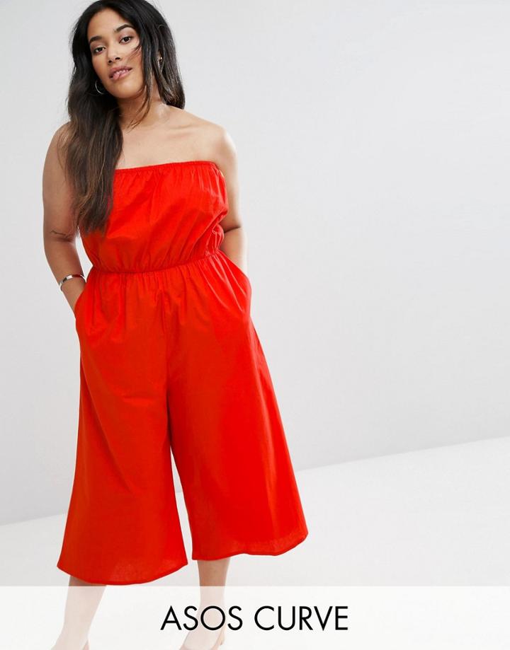 Asos Curve Bandeau Jumpsuit In Cotton - Red