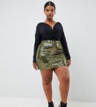 Asos Design Curve Mini Sequin Skirt - Green