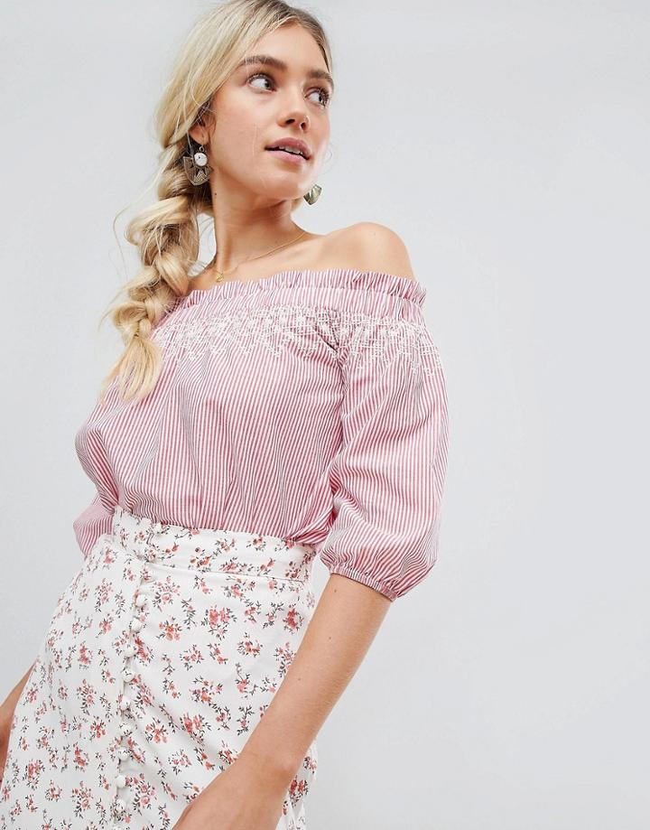 Lunik Off Shoulder Stripe Top - Red