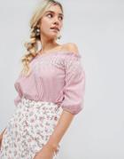 Lunik Off Shoulder Stripe Top - Red
