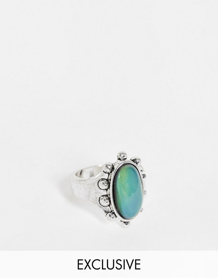 Reclaimed Vintage Inspired Unisex Y2k Grunge Ring With Mood Stone In Silver