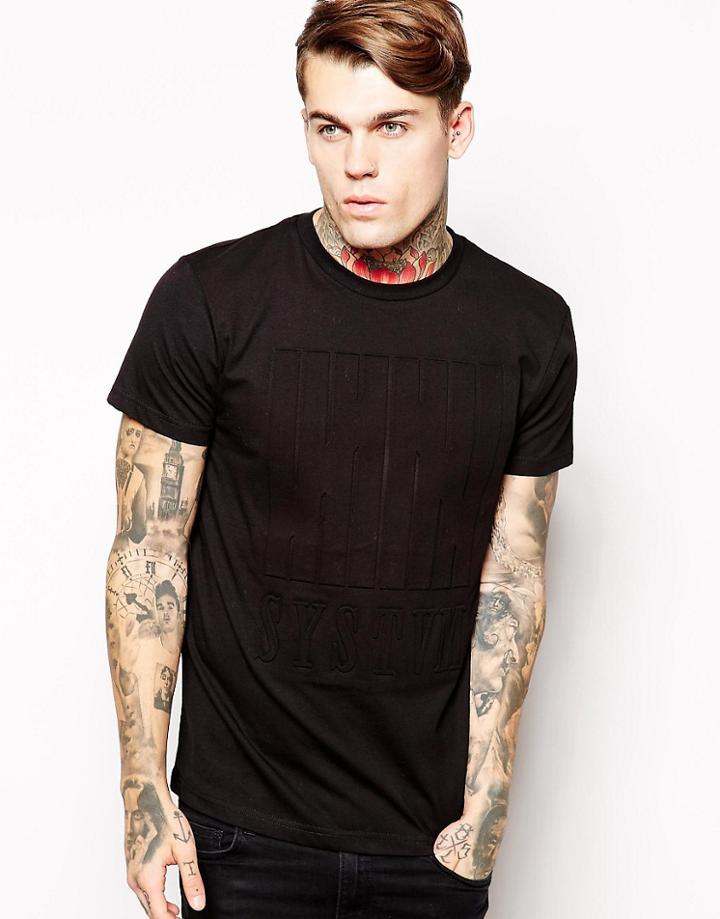 Systvm T-shirt With Embossed Black Logo - Black