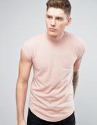 Only & Sons Longline T-shirt With Curved Hem And Capped Sleeve - Pink