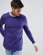 Asos Design Long Sleeve T-shirt With Contrast Cuff And Collar In Purple - Multi