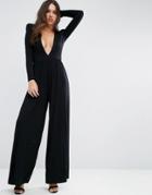 Asos Jersey Jumpsuit With Extreme Plunge - Black