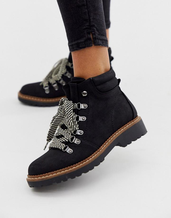 Park Lane Flat Boots With Contrast Laces-black