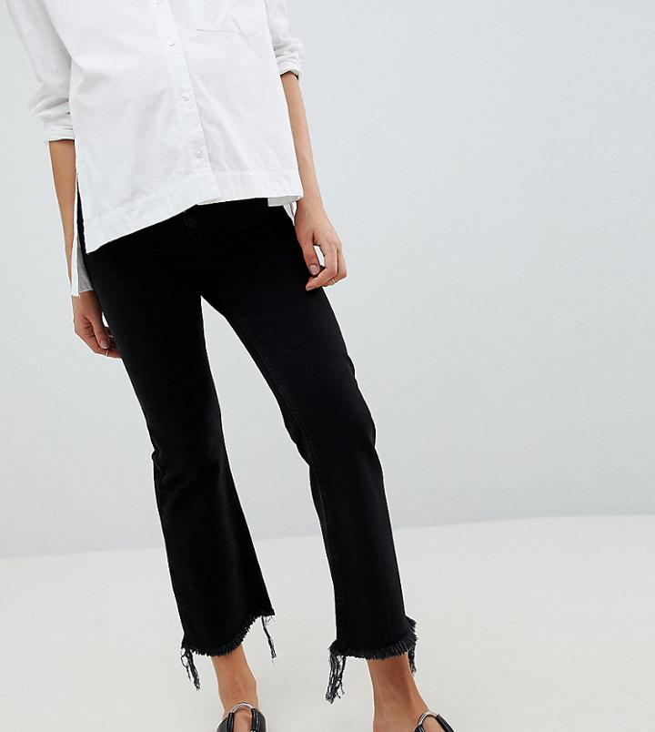 Asos Design Maternity Rigid Crop Flare Jeans In Washed Black With Raw Hem - Black