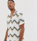 Asos Design Tall Short Sleeve Shirt In White Chevron