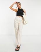 Asos Design Linen Straight Leg Pants In Pink