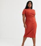 Asos Design Curve Off Shoulder Textured Midi Dress-orange