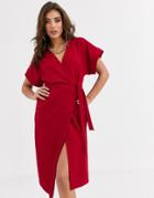 Asos Design Wrap Midi Dress-red