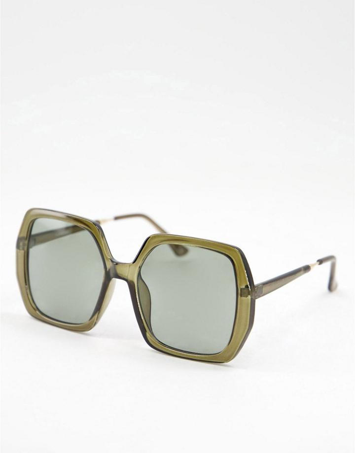 Asos Design Recycled Frame Oversized 70s Sunglasses In Green