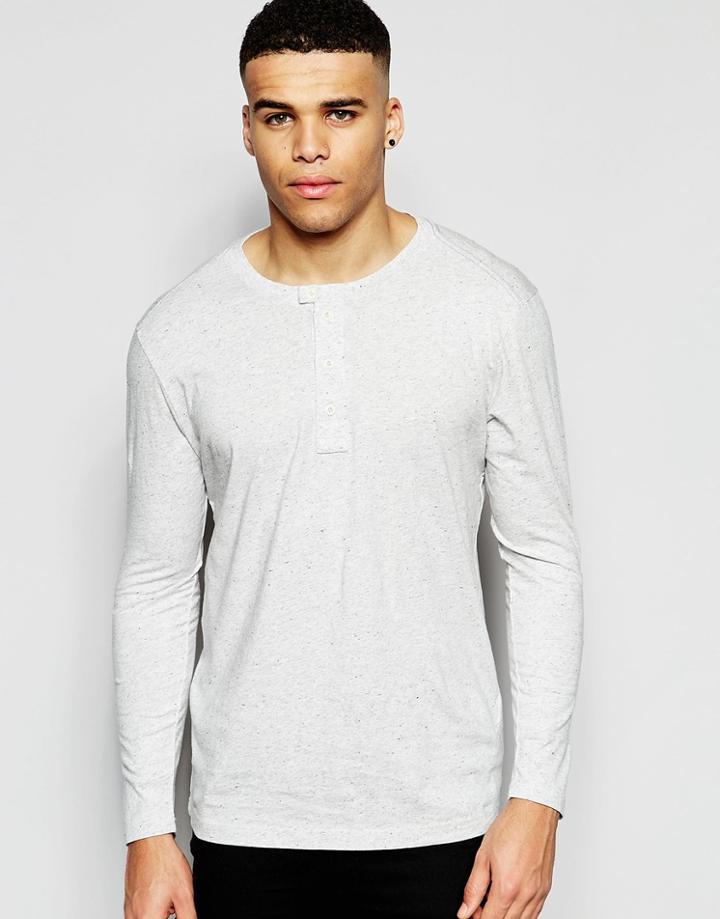 G-star Long Sleeve Top Riban Grandad Fabric Placket In White Heather - Milk Htr