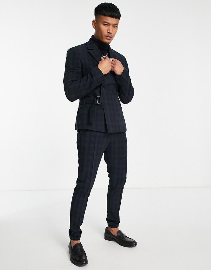 Asos Design Skinny Smart Sweatpants With Cuff In Green Black Watch Tartan Check