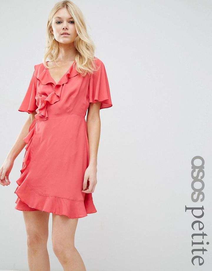 Asos Petite Mini Woven Tea Dress With Wrap Front - Pink