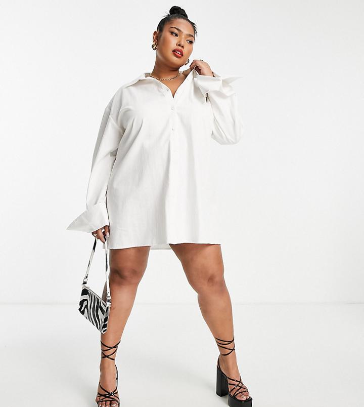 Public Desire Curve Oversized Shirt With Deep Cuffs In White