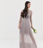 Tfnc Petite Bridesmaid Exclusive Pleated Maxi Dress With Lace Insert In Gray - Gray