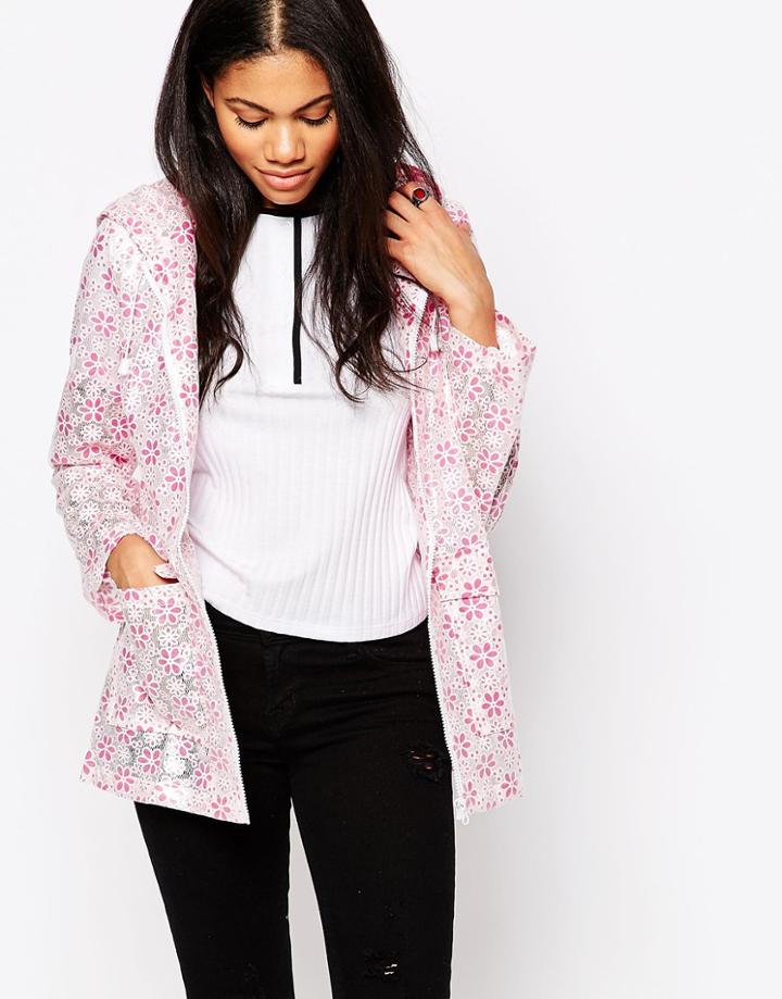 Brave Soul Lace Plastic Trench - Pink