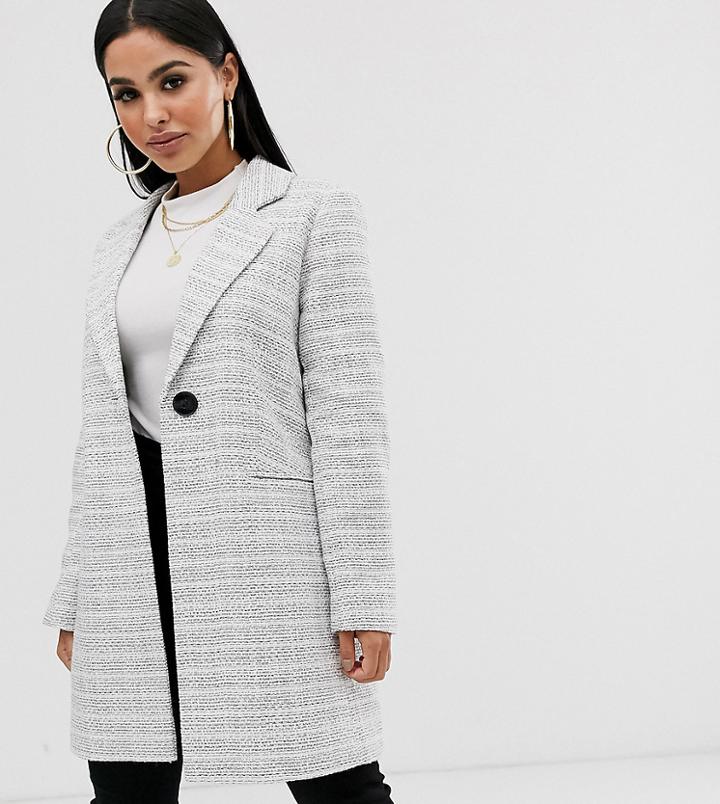 Asos Design Petite Textured Coat With Button Detail - Gray