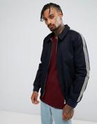 Asos Harrington Jacket In Cotton Fabric With Side Stripe In Navy - Navy