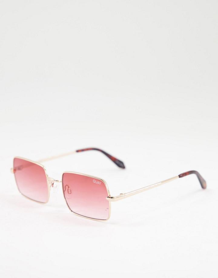 Quay Ttyl Metal Square Sunglasses With Pink Lens In Gold