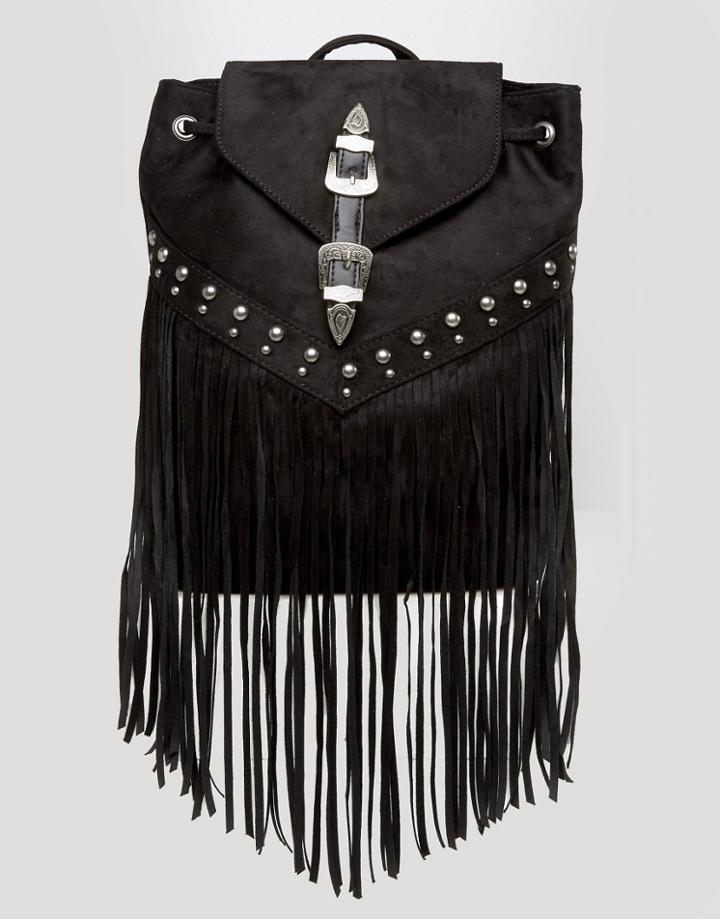Missguided Western Fringed Backpack - Black
