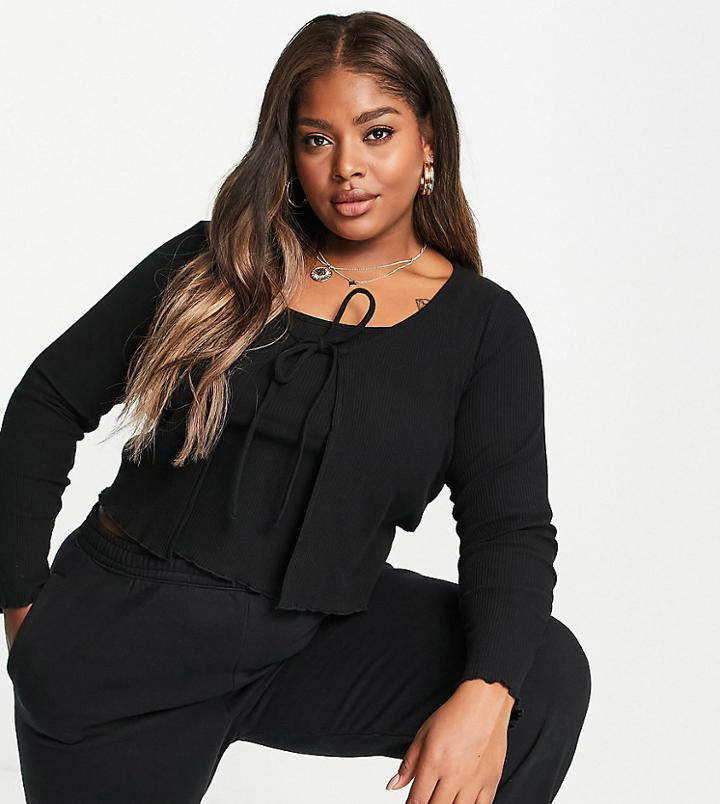 Cotton: On Curve Rib Cami And Cardi Twin Set In Black