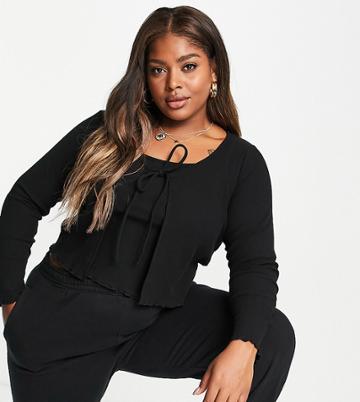 Cotton: On Curve Rib Cami And Cardi Twin Set In Black