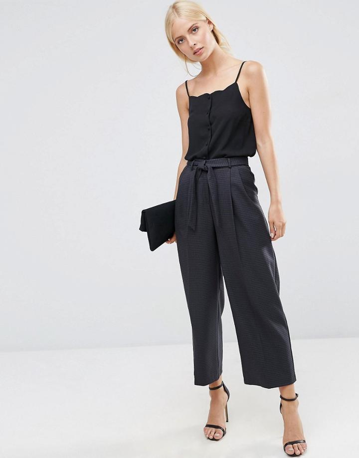 Asos Culotte With Tie Waist In Mini Check - Multi