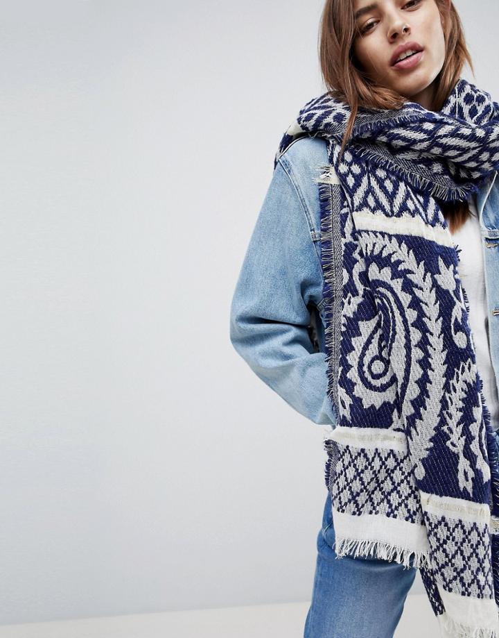 Ichi Gray Knitted Scarf - Navy
