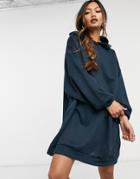 Asos Design Oversized Mini Sweatshirt Hoodie Dress In Navy