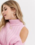 Asos Design Cold Shoulder Cable Sweater-pink
