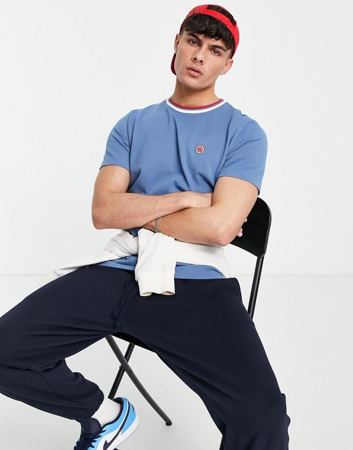 Pretty Green Tilby Neck Stripe T-shirt In Blue